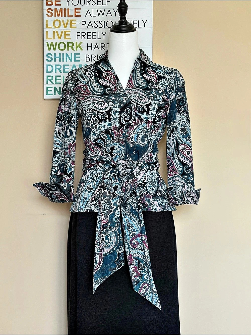 Ann Taylor Paisley Wrap Blouse Blue & Pink Size 6P